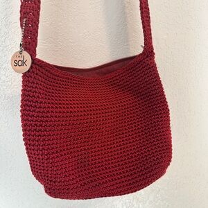 The Sak Red Crochet Shoulder Crossbody Satchel Bag Purse